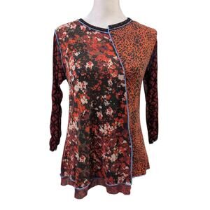 Anya AF Jane Red Splatter Leopard Mesh Asymmetrical Tshirt Small